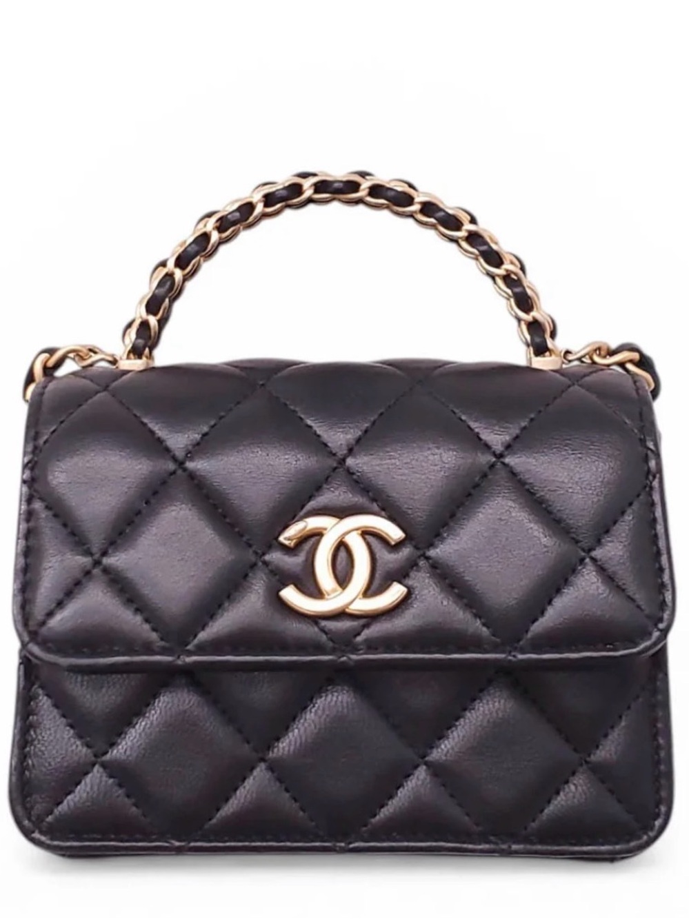 CHANEL Black Quilted Mini Top Handle Bag with Gold Hardware